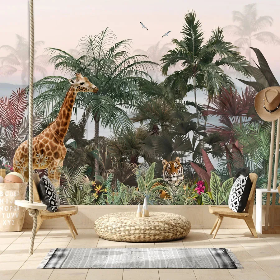 

Wall Papers Home Decor Self Adhesive Wallpaper Contact Paper Forest Wallpapers for Living Room Kids Jungle Animal Panel TV Mural