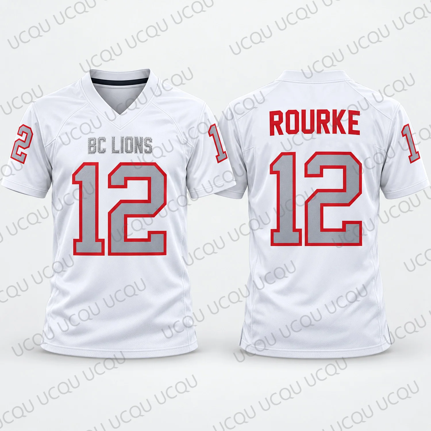 Lions Rourke 12 White Football Jersey V Neck Short Sleeve CFL Fan Shirt Men Women Sportswear Training Top