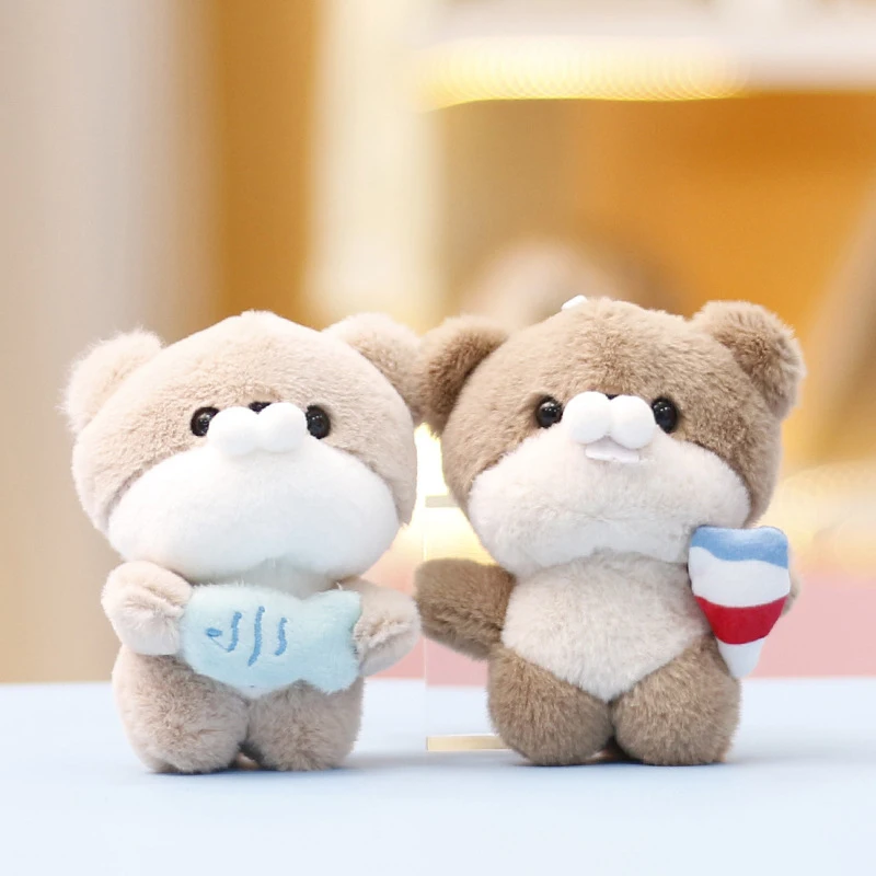 Cute Otters Holding Fish Plush Doll Keyrings Lightweight Hanging Pendant Props For School Bag Key Wallet Doll Toy Gifts 12cm