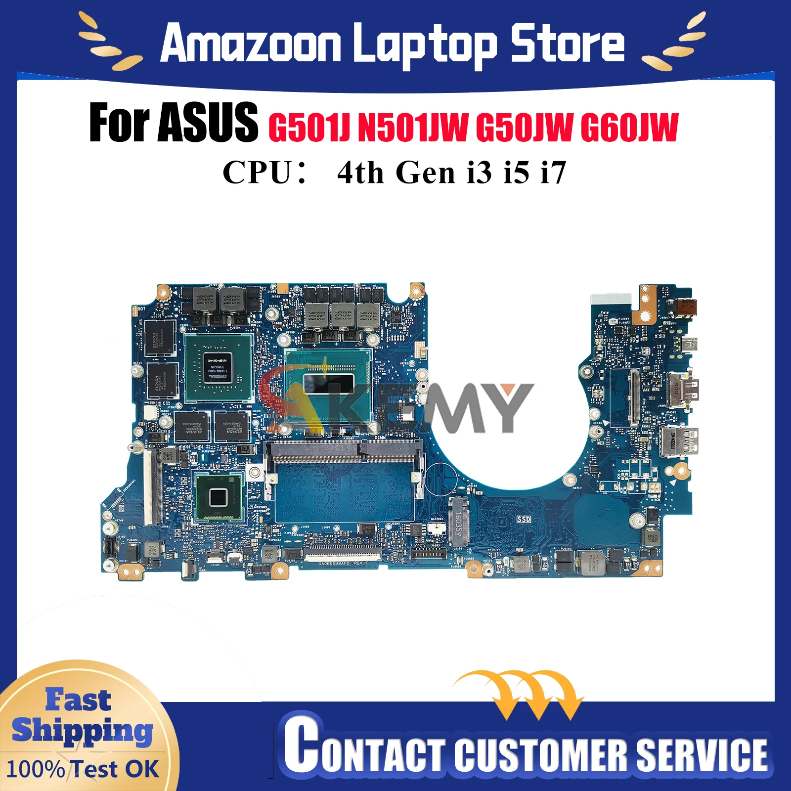

N501JW Laptop Motherboard For ASUS ROG N501J G501J N501JW Notebook Mainboard With i3 i5 i7 CPU 100% tests OK fast shipping stk