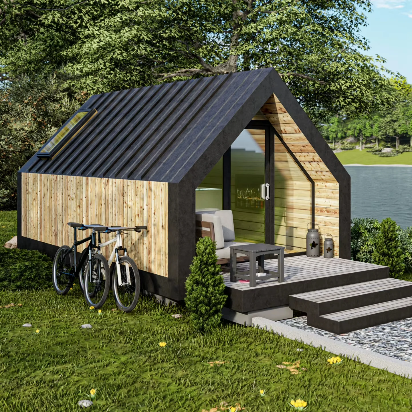 Modern 1-2 Bedroom Prefab Steel Villa Small Triangle Mobile Accommodation Frame House for Office or Apartment Use Triangle House