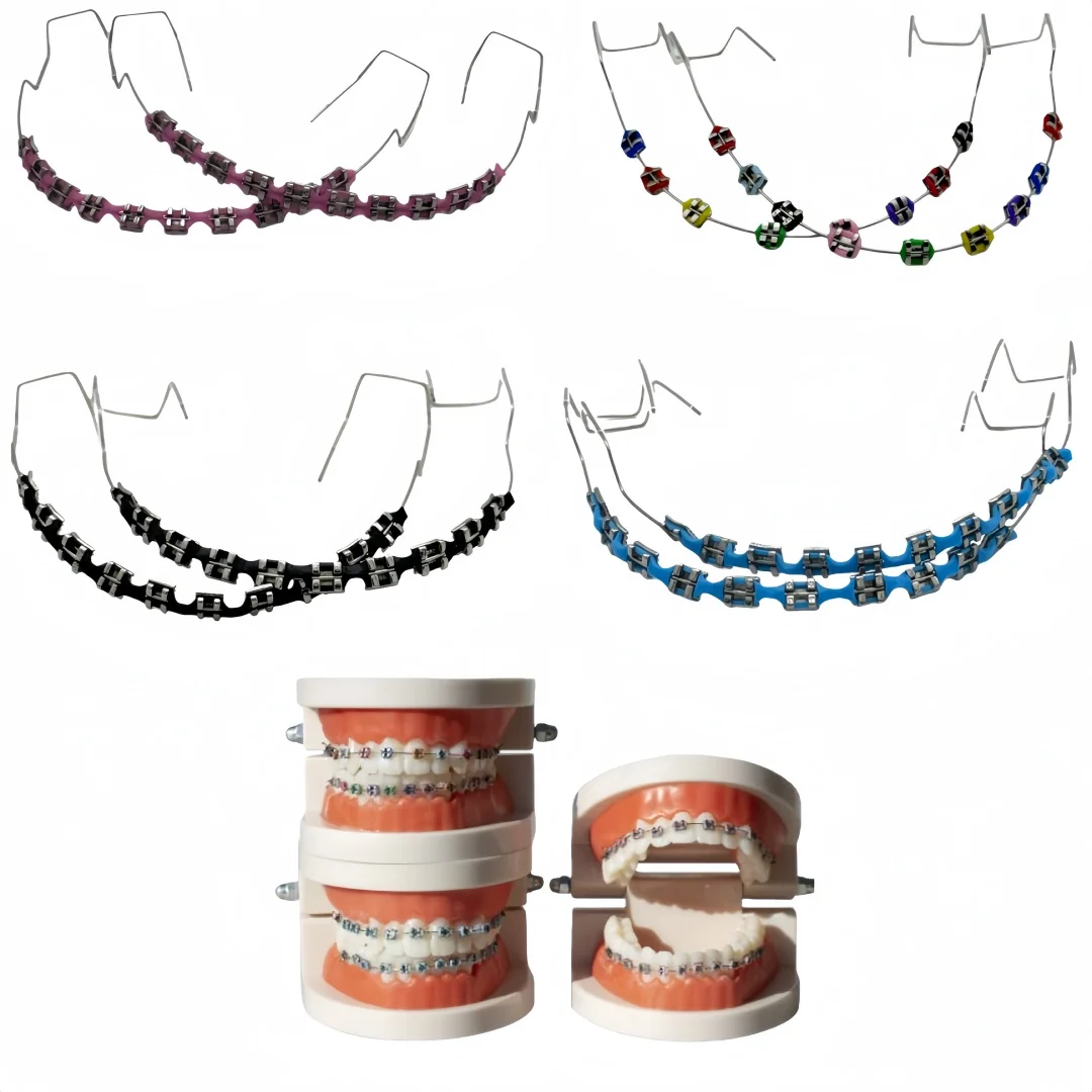 

1 пара брекетов для протезов с лигатурной проволокой, зубной проволокой, цветной лигатурный брекет, декоративная лента, коробка для хранения, ортодонтический инструмент для протезов