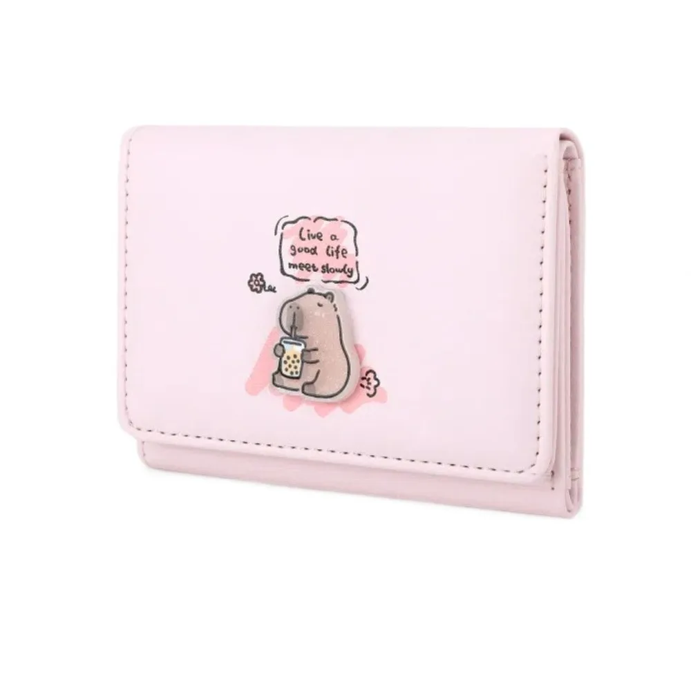 Dompet Capybara lucu tahan air dengan kancing, dompet gaya Korea, dompet banyak tempat kartu, kantung koin kartun, pengait PVC PU, dompet wanita sederhana