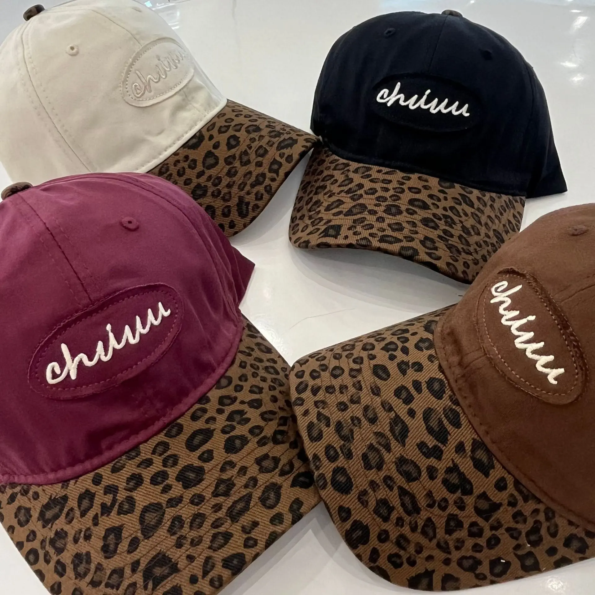 Summer Leopard Brim Spliced Baseball Cap, Letter Embroidered Duckbill Hat, Unisex Face Slimming Casual Sunshade Hat