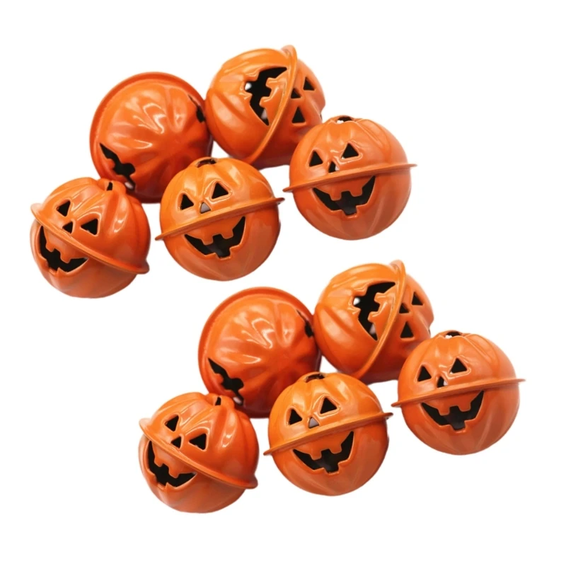 Pack Of 10 Halloween Pumpkin Bells Metal Smiling Face Pendants for Earring Making and Party Crafts Jewelry Component D08D