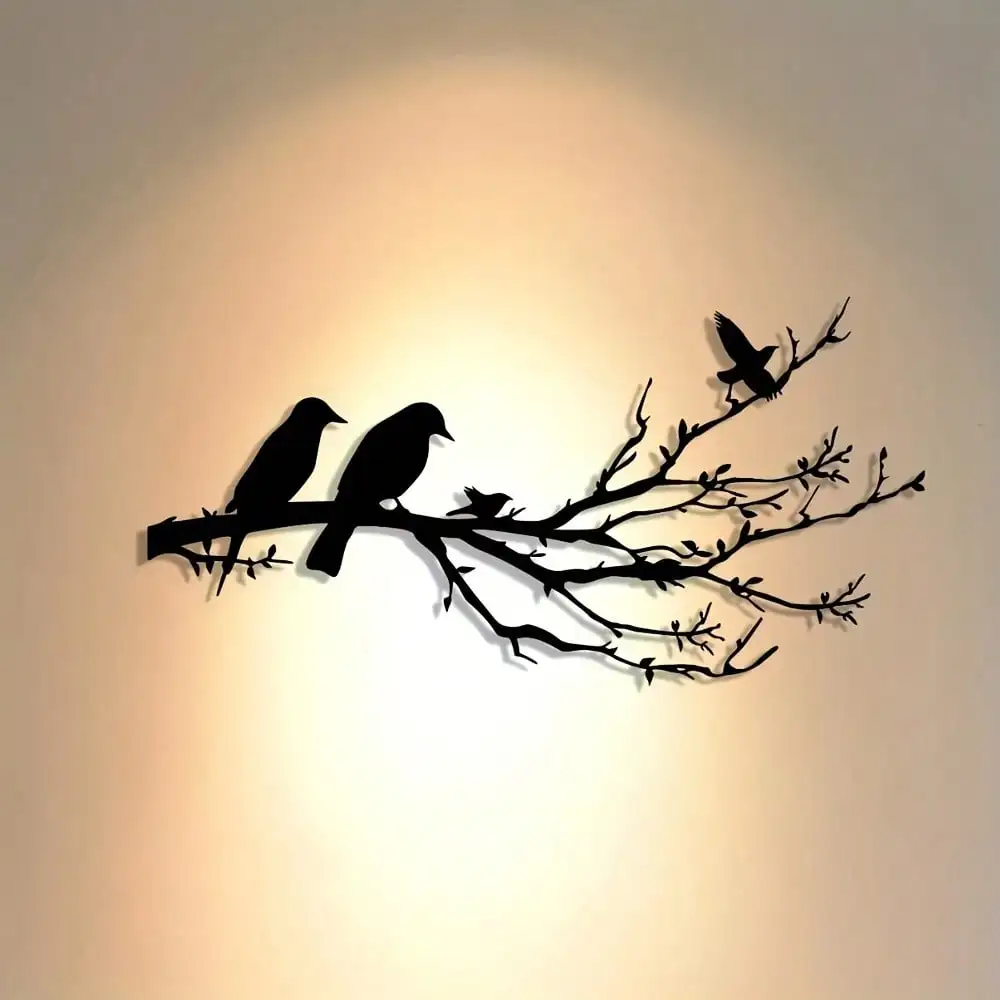 CIFBUY Iron Wall Art Rustproof Metal Birds Branch Sculpture Waterproof For Indoor Outdoor Home Decor
