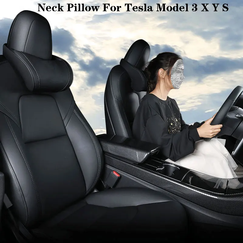 Memory Foam Head For Tesla Model 3 Y X S Neck Headrest Pillow Auto Seat Chair Driving Road Trip Rest Sleeping Pain Relief