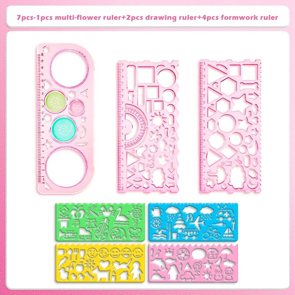 7 قطعة/المجموعة بسيطة البلاستيك متعددة زهرة حاكم متعدد الوظائف واضح رسم حاكم تصميم هندسي مسطرة قياس العودة إلى المدرسة #1