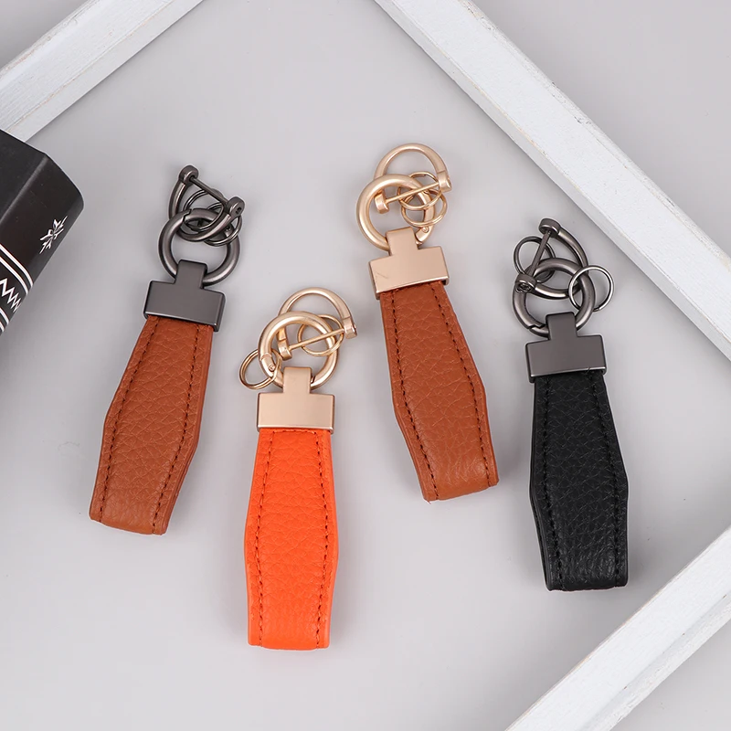 1Pc PU Leather Multiple Colors Plaid Keychain Women Men Buckle Car Key Ring Chain Holder Jewelry Gift Car Accessories image 2