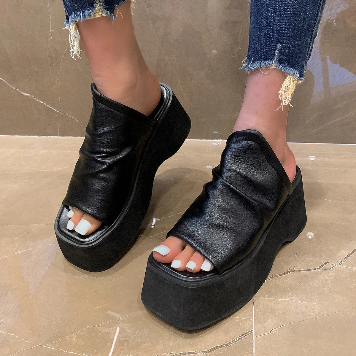 Women Summer Punk High Heel Sandals Garden Beach Shoes Fashion Platform Slippers Home Flip Flops Casual Outdoor Shoe For Female