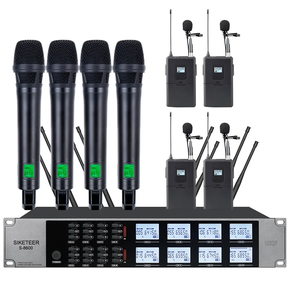 Mikrofon nirkabel UHF profesional 8 mikrofon cangkang logam genggam mikrofon panggung kinerja gereja pesta cocok