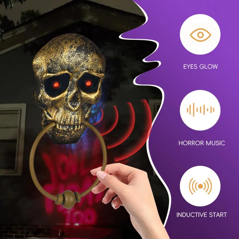 Themed Doorbell Spooky Halloween Skull Doorbell with Skeleton Head Light-up Eyes Pop Out Snake Haunted House Party Prop