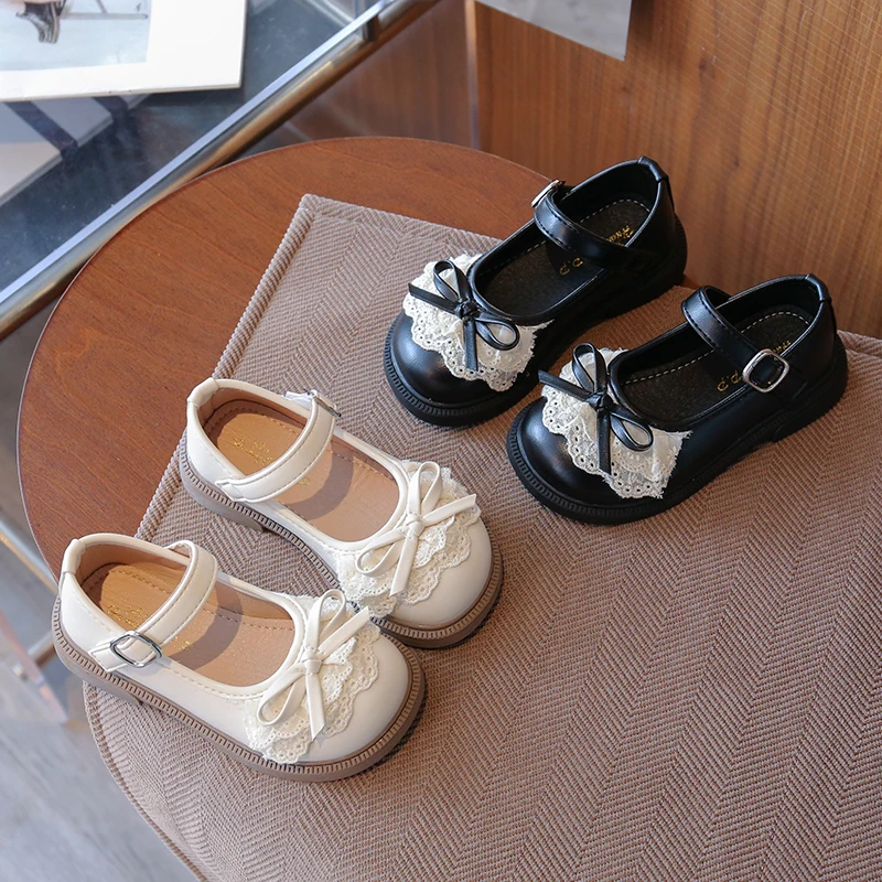 

2025 New Girls' Leather Shoes Spring Autumn New Bowknot Round Toe Kid's Princess Shoes Fashionable Children's Shoes