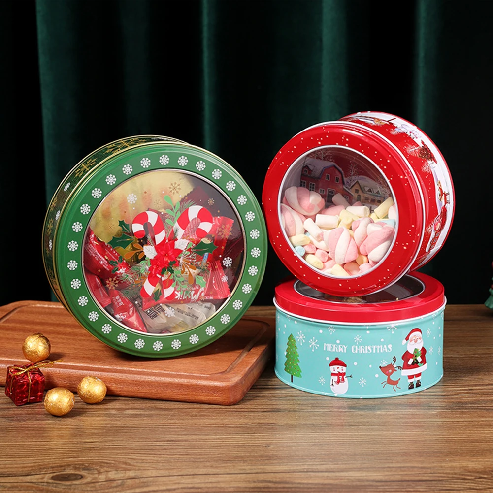 

4pcs Christmas Decoration Storage Box Candies Biscuits Metal Storage Boxes Household Living Room Decor Supplies