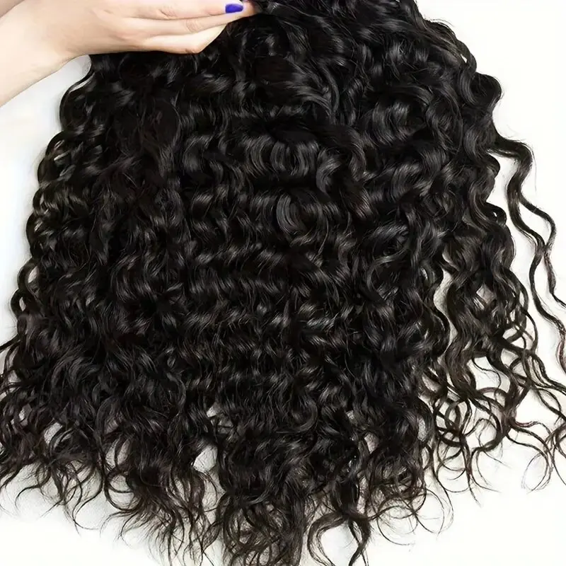 100% Virgin Human Hair Water Wave Bundles With 4x4 Lace Closure Curly Hair 3 Bundles Human Hair Extensions Natural Color