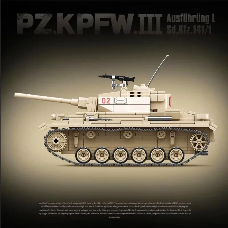 Military Series Panzer III Tank Building Blocks Armored Vehicle Model Bricks WW2 Soldier Weapon Car Toys For Boy Xmas's Gift MOC