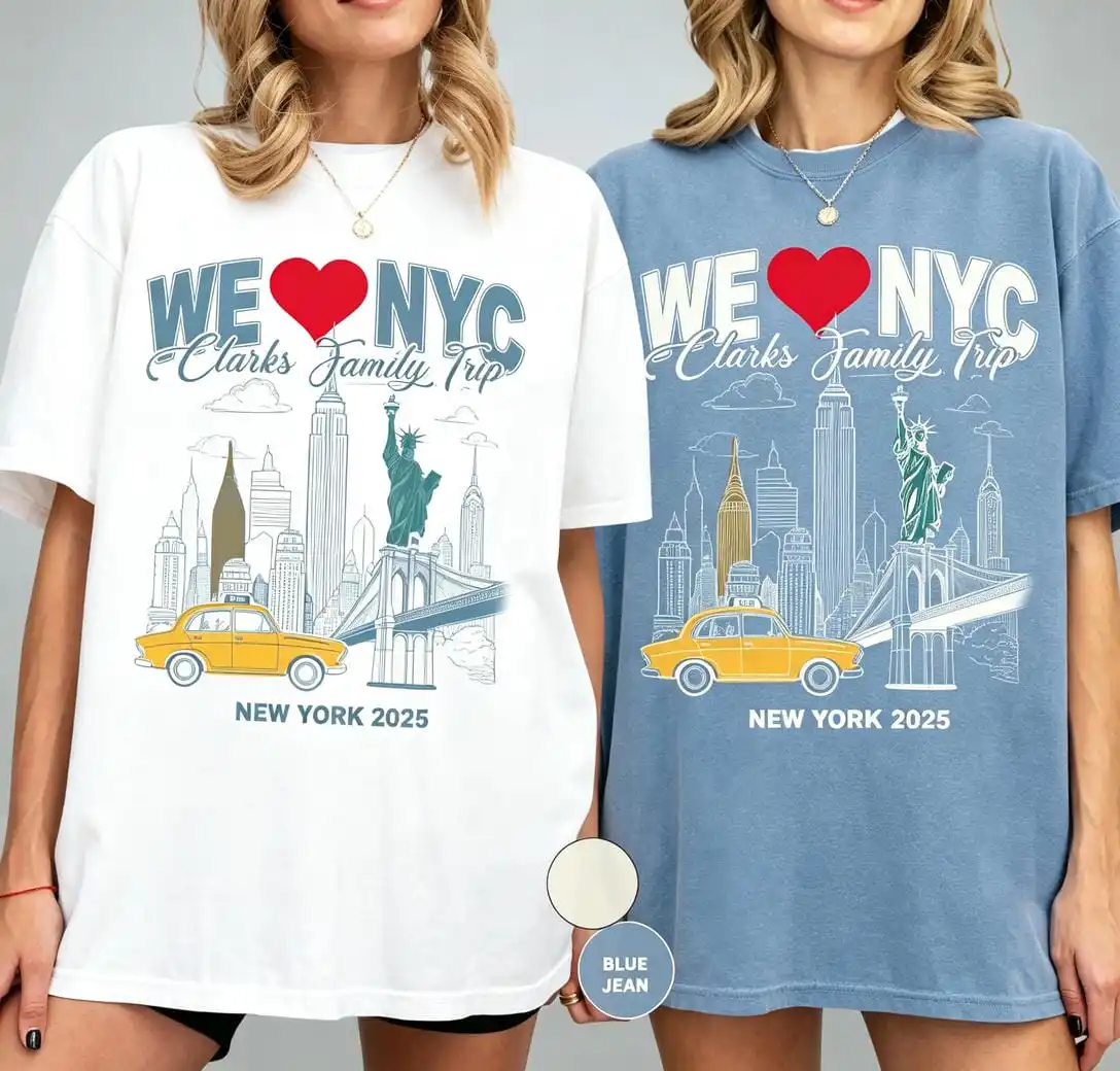 Personalized NYC Family Trip T‑Shirt Custom Name Statue Of Liberty New York Skyline Print Comfortable Unisex Cotton Short