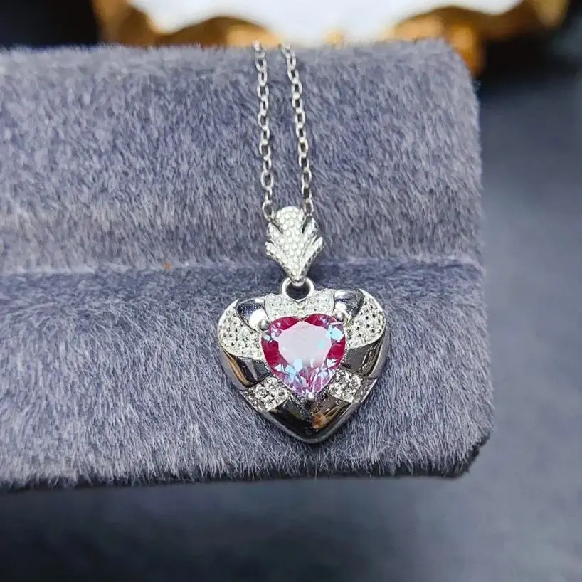 Alexandrite Heart Pendant In Sterling Silver 925 Alexandrite June Stone Pendant Necklace Color Change Alexandrite Jewelry