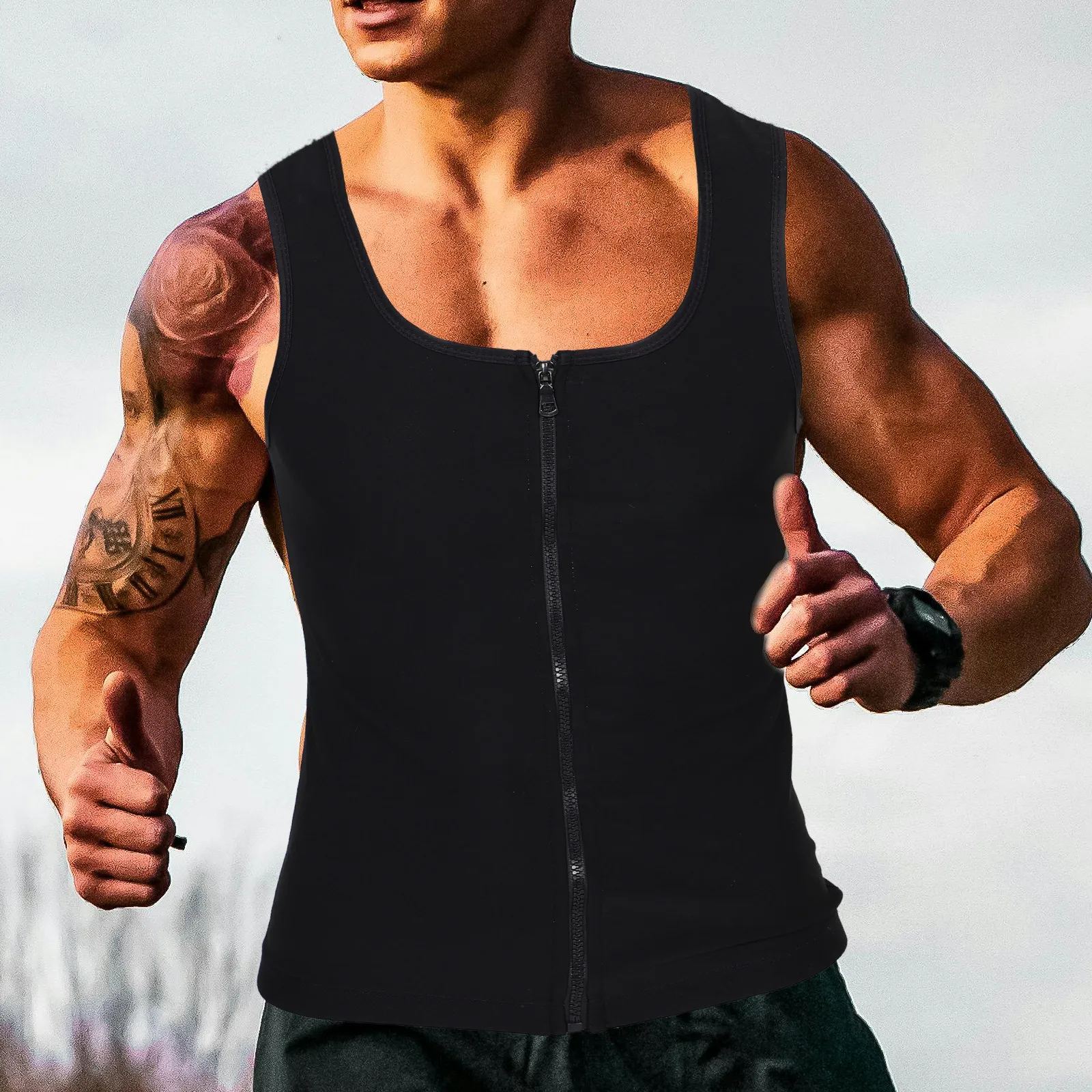 Running Gear Tank - เสื้อกั๊กออกกำลังกายผู้ชายแบบมีซิป เสื้อกล้ามรัดรูปสำหรับออกกำลังกาย เสื้อกั๊กกระชับสัดส่วนสำหรับวิ่ง ฟิตเนส โยคะ และกีฬา