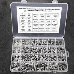 860Pcs M2 M3 M4 M5 Hex Hexagon Socket Screw Set Stainless Steel Flat Round Cap Head Screw Kit Bolts and Nuts Allen bolts Set