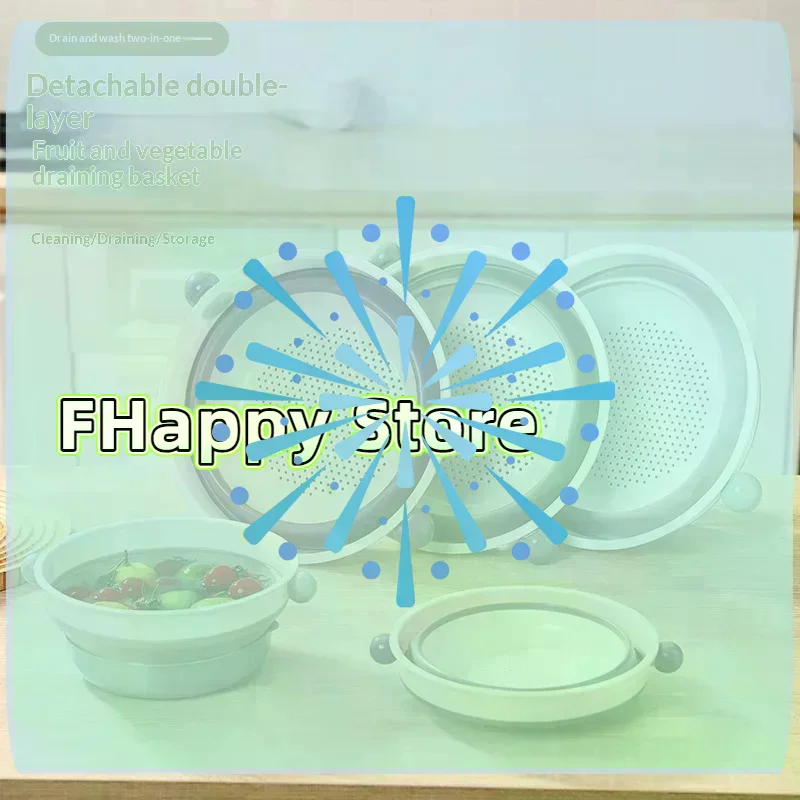 [MA]Double Layer Collapsible Colander 2 In 1 Drain Wash BPA Free For Kitchen Wash Fruits Veggies Pasta[MA]