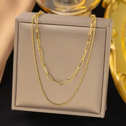 Stainless steel fashion double chain necklace Simple minimalist punk necklace for women men Goth junk jewelry