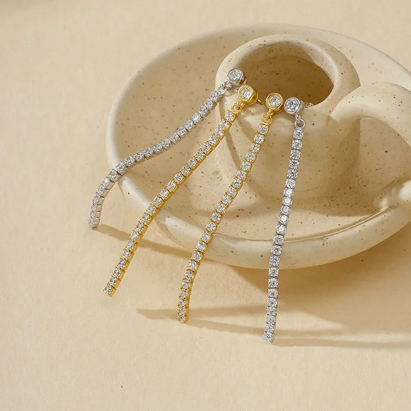 

S925 sterling silver women's earrings gold-plated zircon long tassel trendy fashion jewelry party accessories