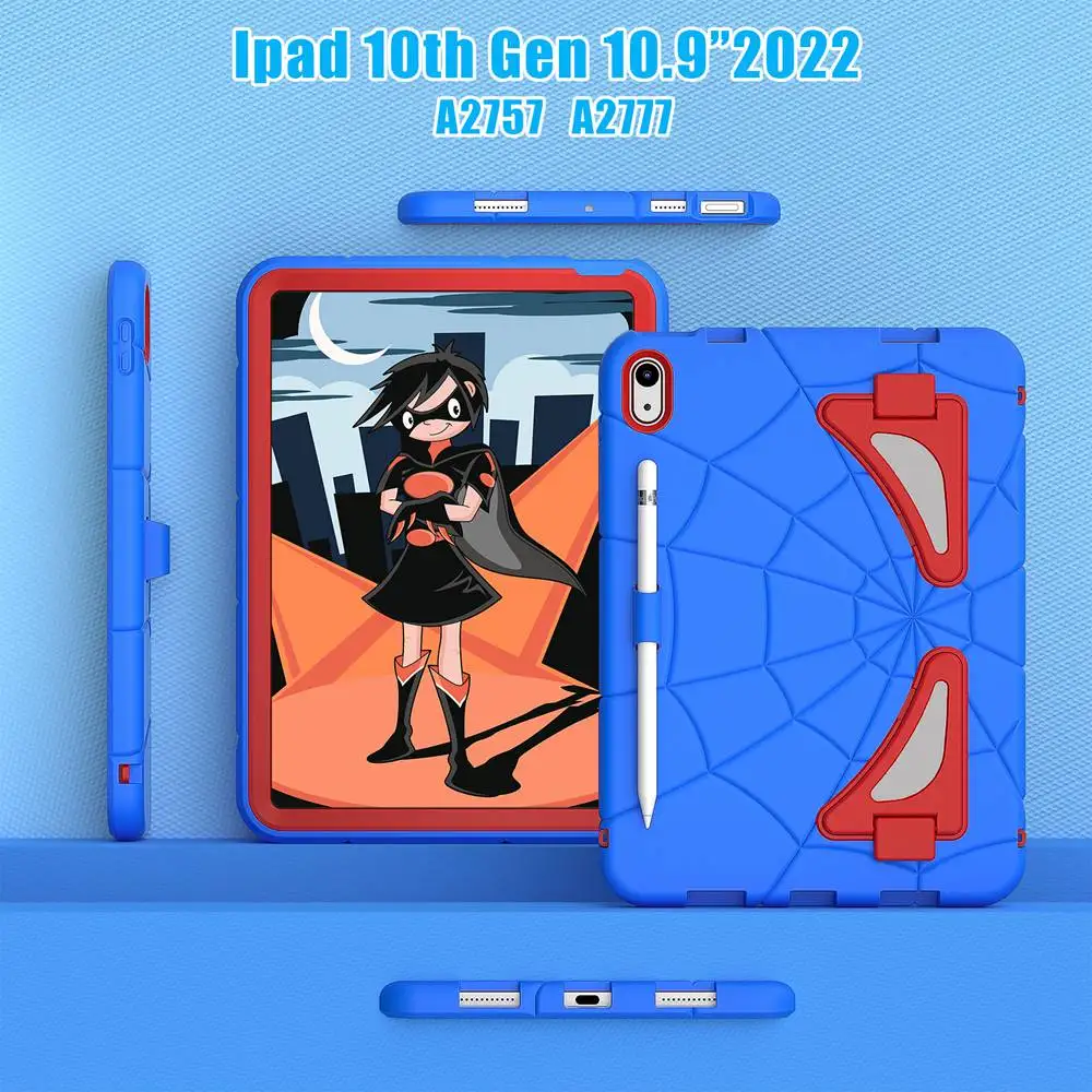 For iPad 10th Gen 10.9 inch 2022 Case A2696 A2757 A2777 Kids Tablet cover Silicone +PC case for Apple iPad 10 Generation spider