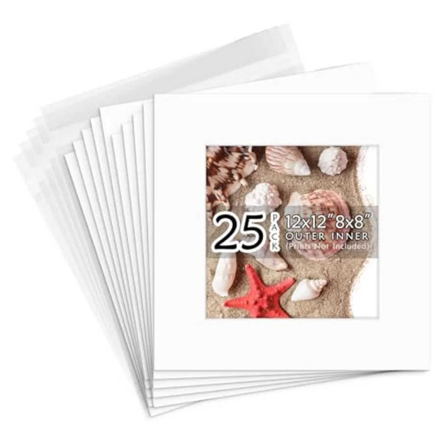 

Набор из 25 бескислотных паспарту Golden State Art 12x12 с фаской для фотографий 8x8 + подложки + пакеты