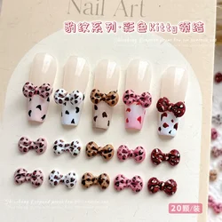 20 adet sevimli leopar baskı Kitty Nail Art süslemeleri DIY tırnak Rhinestones ile papyon tasarım