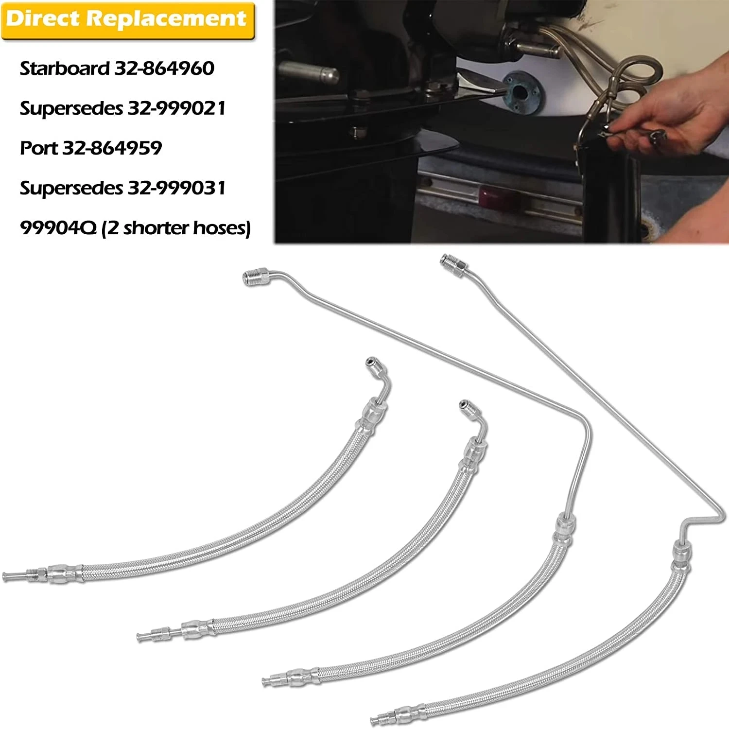 4Pcs Trim Tilt Hydraulic Ram Cylinder Hose Kit Fit for Mercruiser Alpha I Gen II & Alpha I Gen I with Trim Cylinder 16-3/16