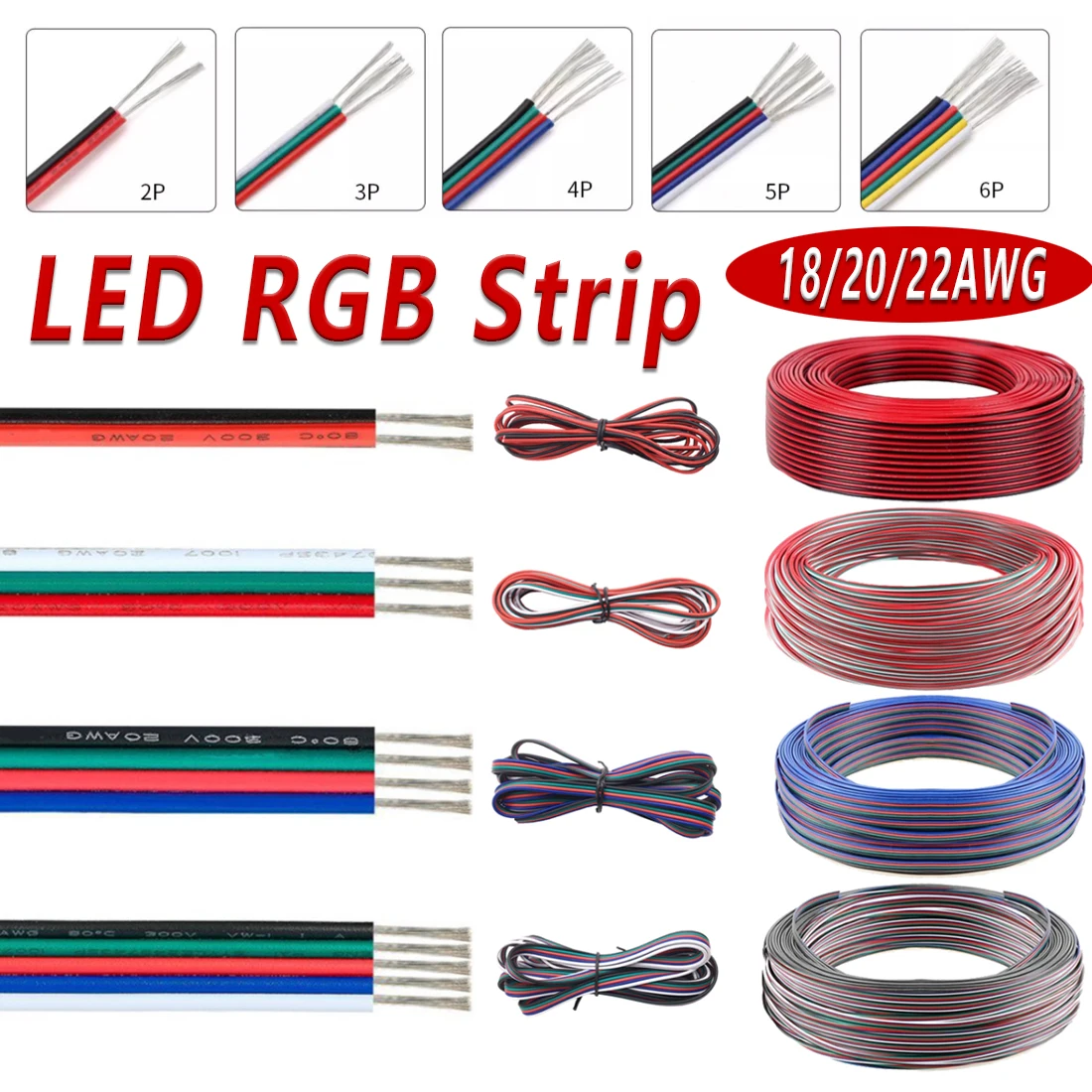 

PVC Flat Ribbon Cable 2/3/4/5/6-Way LED RGB Strip Extension Connector Cable Wire