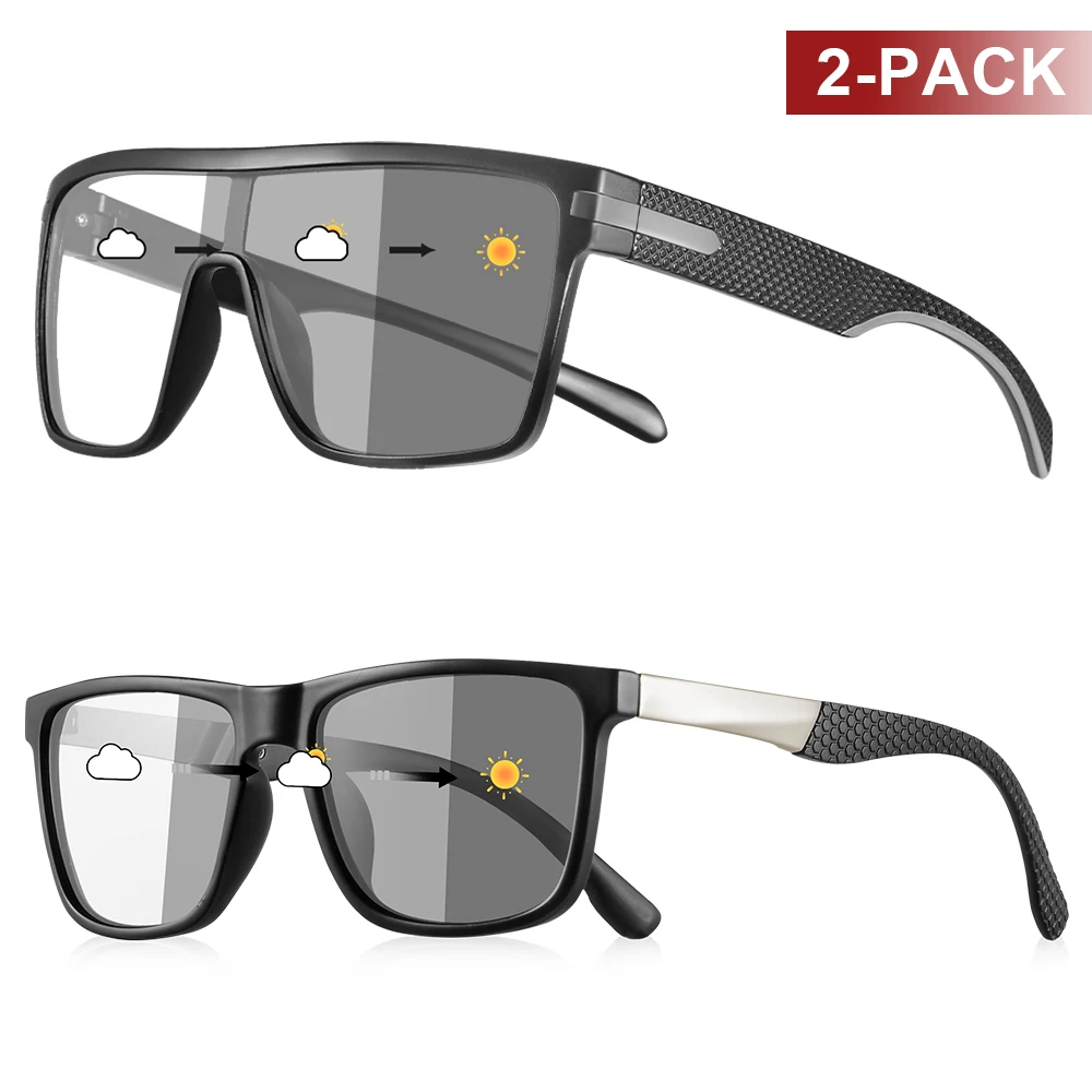 CRIXALIS 2 Stück quadratische photochrome Sonnenbrille für Männer und Frauen, Angeln, Outdoor, Sonnenschein, Strand, modische Sonnenbrille, UV400-Schutz
