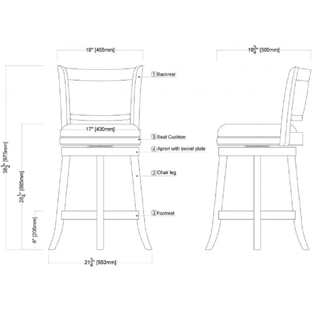 Bar Stools, 34-Inch Extra Tall Swivel Bars Stools with Faux Leather Padded with Back, Bar Chair