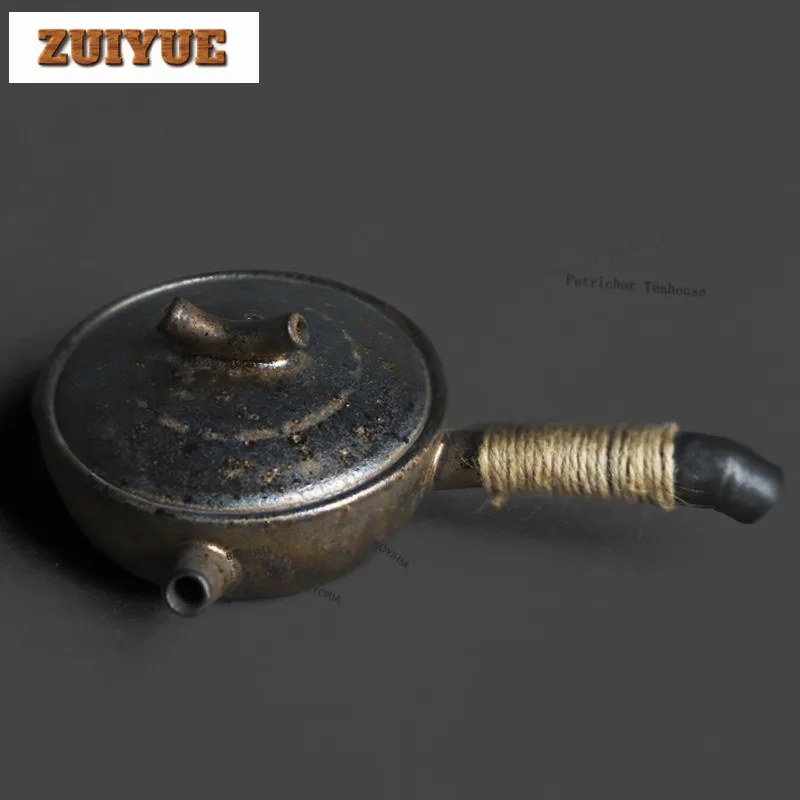

100ml Coarse Pottery Kiln Fambe Side Handle Teapot Ancient Tea Infuser Pot Tea Making Kettle With Ball Hole Teaware Collection