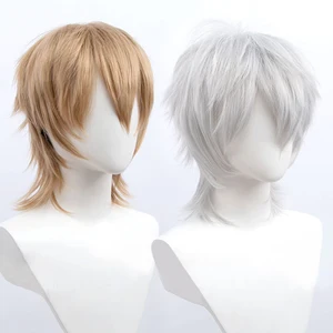 Peruca sintética curta masculina, peruca de corte de lobo com franja hashi para cosplay festa para homens mulheres rosa vermelho azul roxo estilo coreano 10 principais vendas wig com franja vermelha - №9