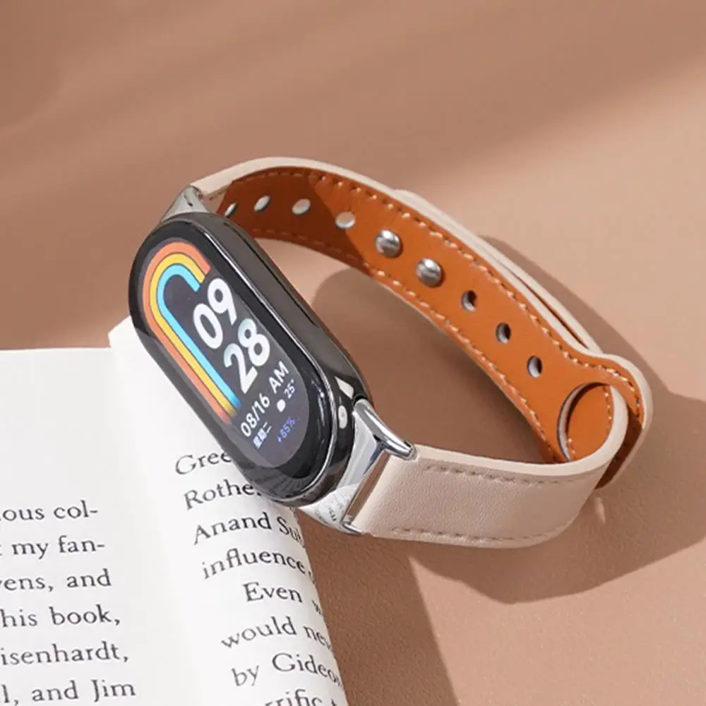 Leather double nail strap for Xiaomi Smart band 10 9 8 NFC watchband Accessories Wristband Brecelet Correa for Mi Band10 Miband9