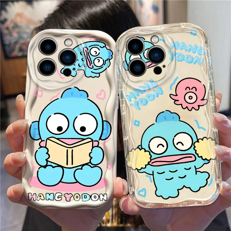 Sanrio HANGYODON Ugly Fish For Apple iPhone 15 14 13 12 11 XS XR X Pro Max Plus Wave Oil TPU Phone Case