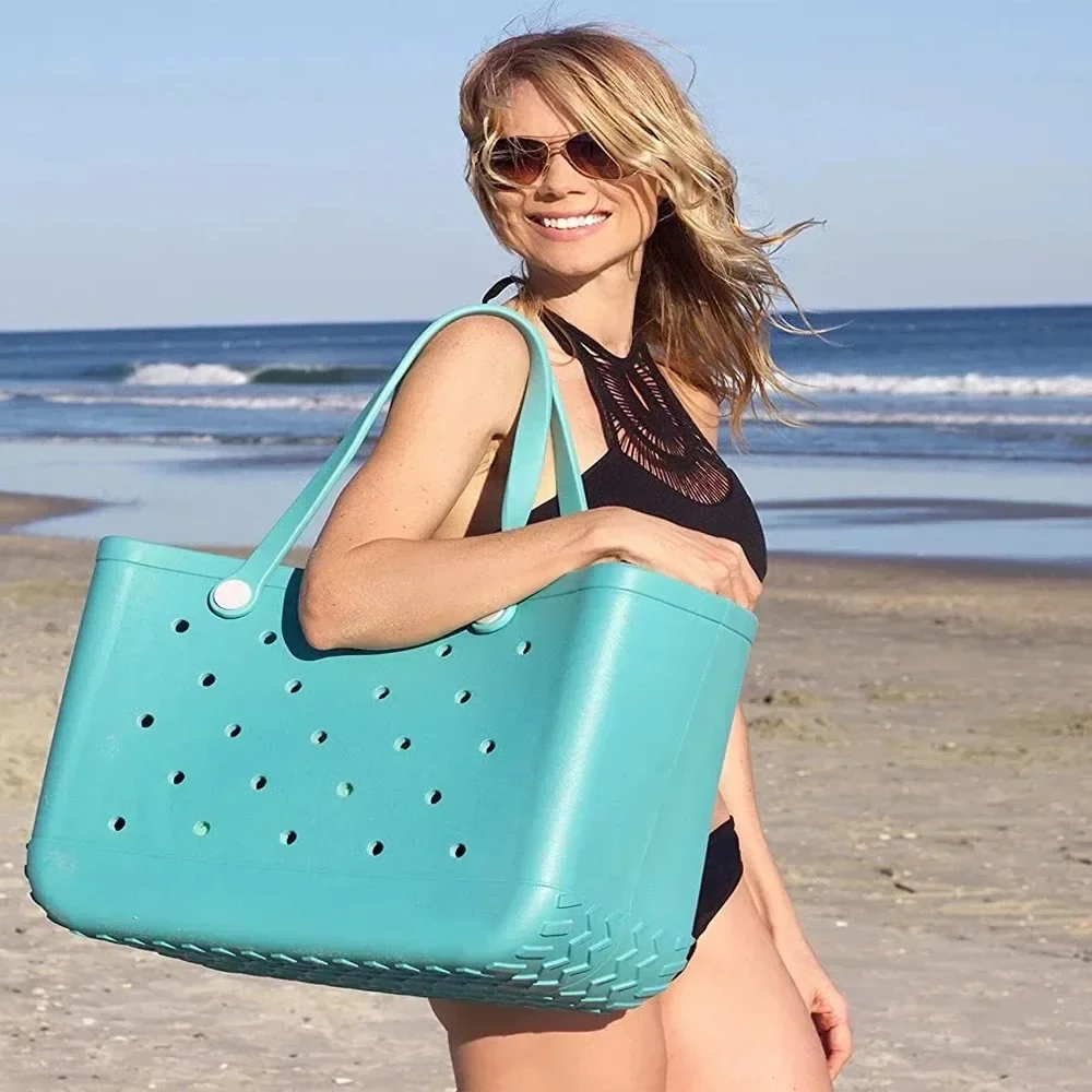 حقيبة شاطئ مطاطية مقاومة للماء والرمل ، حجم كبير ، حقيبة سفر محمولة في الهواء الطلق ، حقيبة يد قابلة للغسل ، BBA034