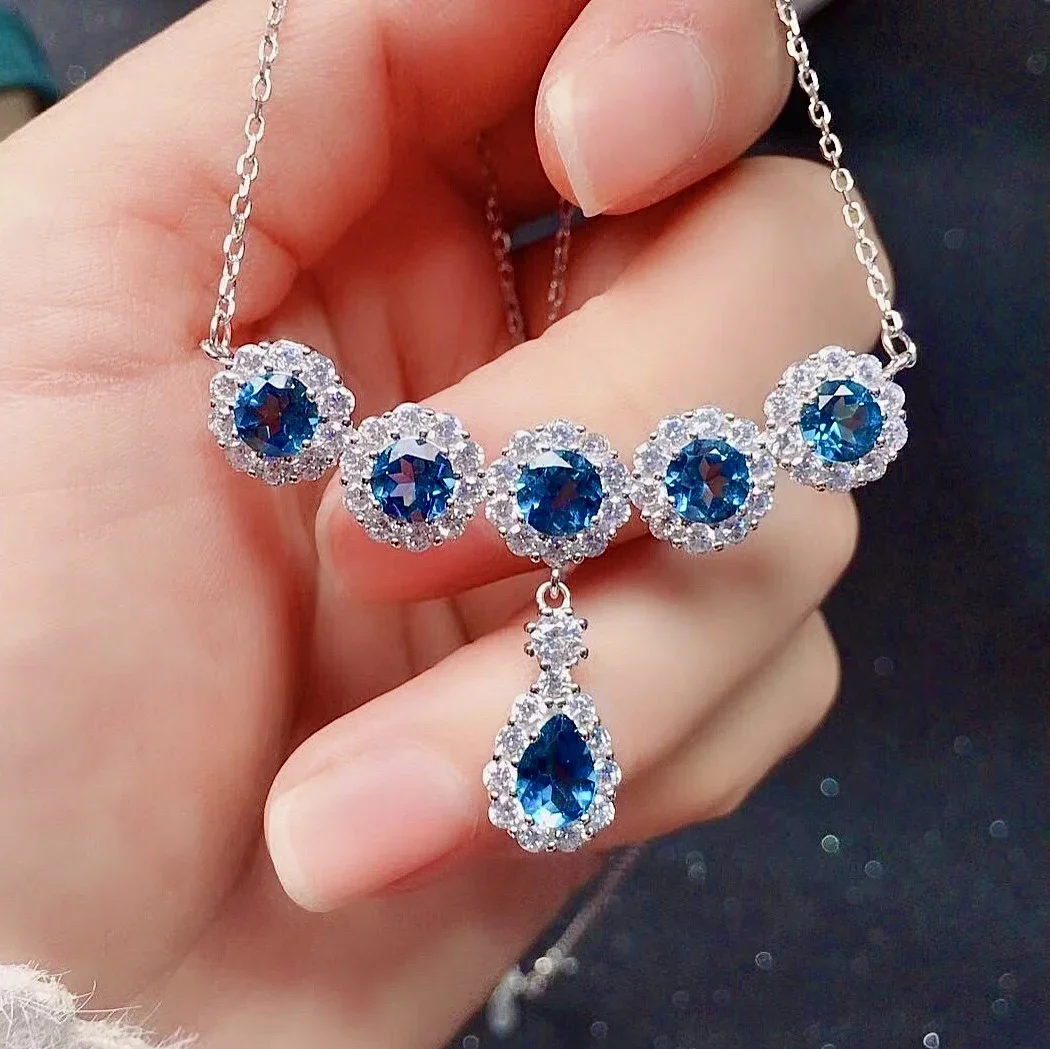 Fashion Topaz Necklace for Party 6 Pieces VVs Grade Natural Topaz Silver Necklace 925 Sterling Silver Topaz Jewelry