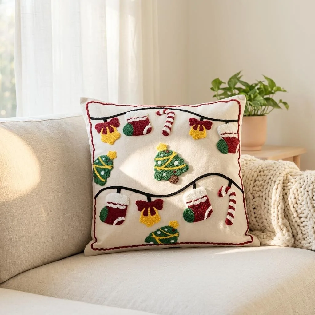 Weihnachtlich gestickte Kissenbezüge, Sofakissenhülle, Feiertagsdekoration, Kissenbezüge für Wohnzimmer und Schlafzimmer – Detail 10