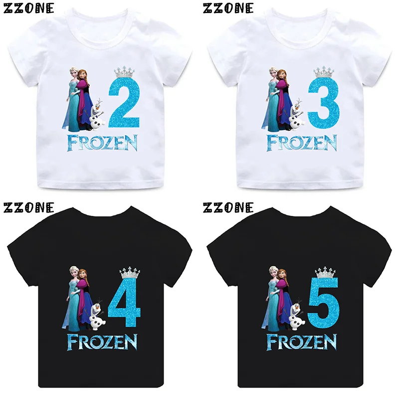 Camiseta con estampado de números para niñas, ropa de Frozen, Anna, Elsa, Princesa, 1, 2, 3, 4, 5, 6, 7, 8, 9 años, cumpleaños, dibujos animados