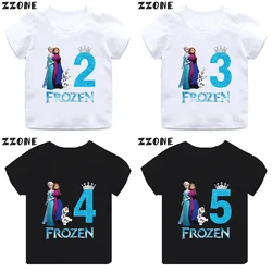 Frozen Anna Elsa Princess Number Print Girls Clothes 1 2 3 4 5 6 7 8 9 Years Birthday Cartoon Kids T shirt Baby Children T-Shirt