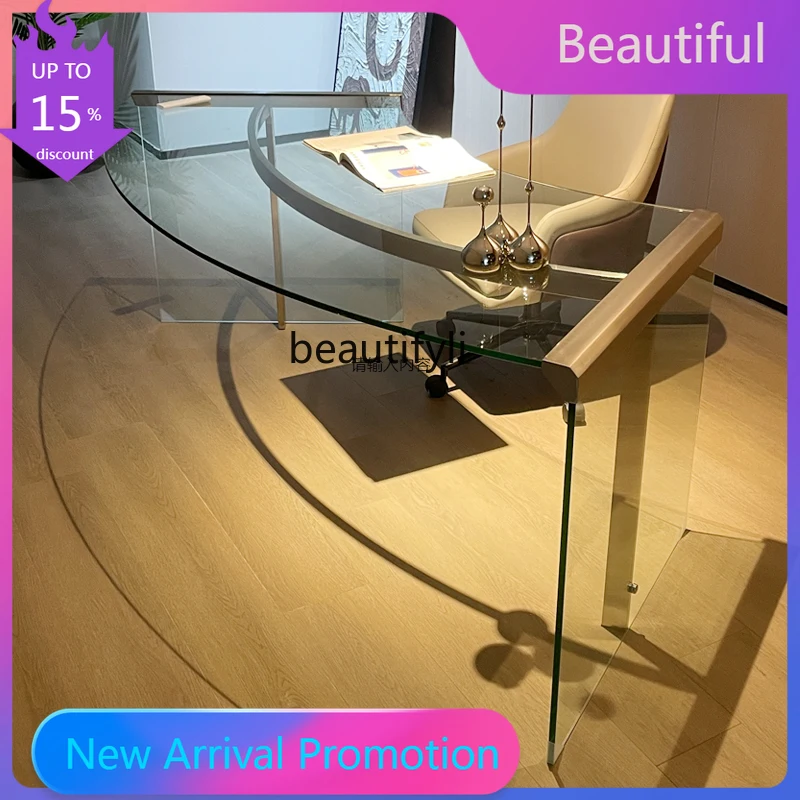 

Modern Minimalist Tempered Glass Transparent Creative Office Desk Designer Front Desk Reception Desk G1218