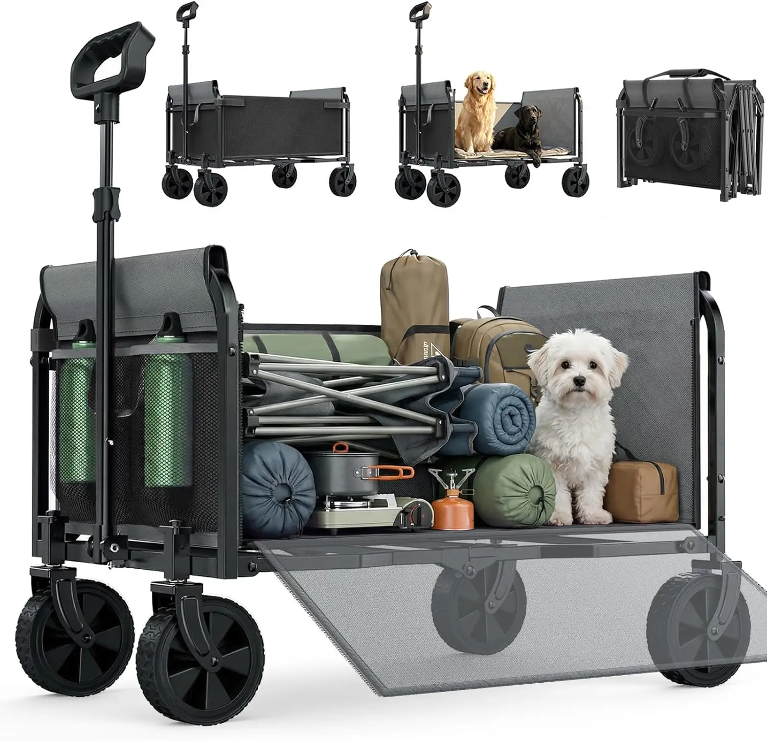 

Wagons Carts Foldable, Lightweight Collapsible Utility Wagon-220LBS Capacity One-Side Full Zipper, Side Load No Lifting for L
