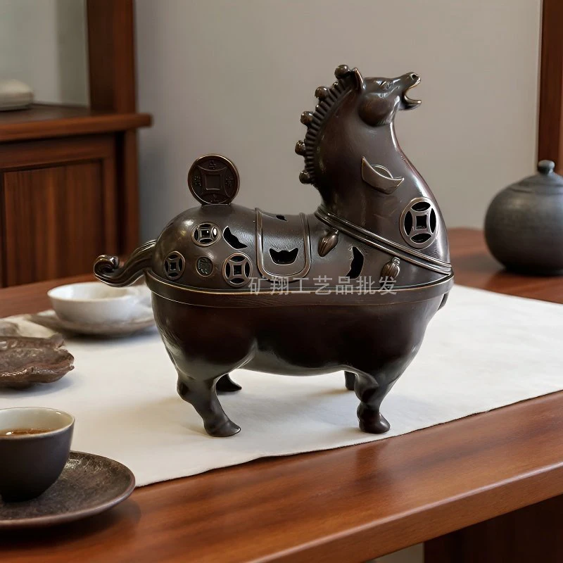 New Year of the Horse - Brass "Instant Success" Burner, Home Decoration, Auspicious Clouds, Incense Stick
