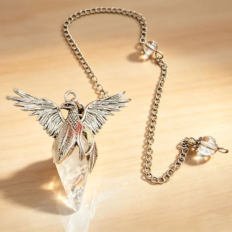 Vintage Phoenix Bird Crystal Pendulum for Healing Divination Natural Stone Pendant Amethysts Black Obsidian Quartz Pendulos X403