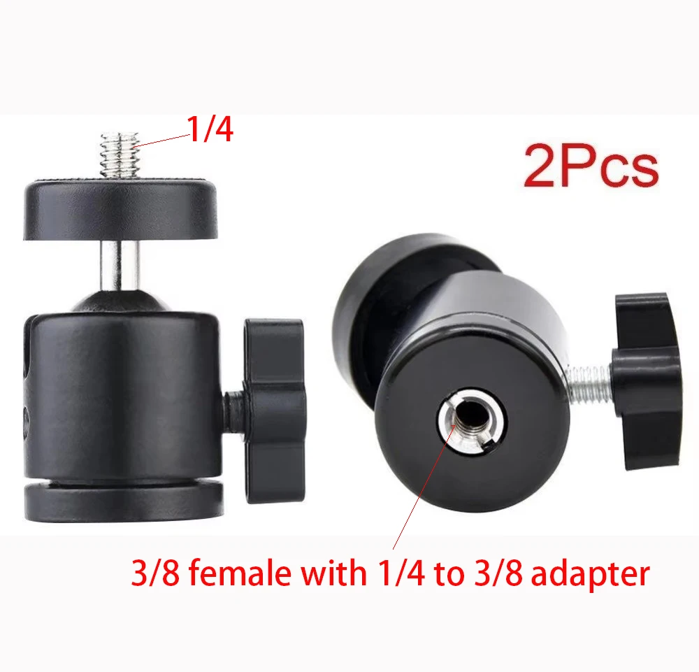 Mini Ball Head for tripod VIVE Lighthouses Base Station Camera Camcorder (pack of 2), 3/8 female to 1/4 male adapter, 1/4-20