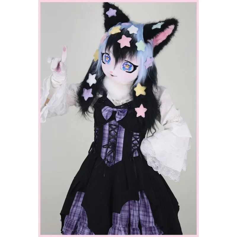 Handmade Cute Kigurumi Head Fursuit Cosplay Costume Kig Furry Mask Lolita Accessories Suit for Women Girls Festival Gifts