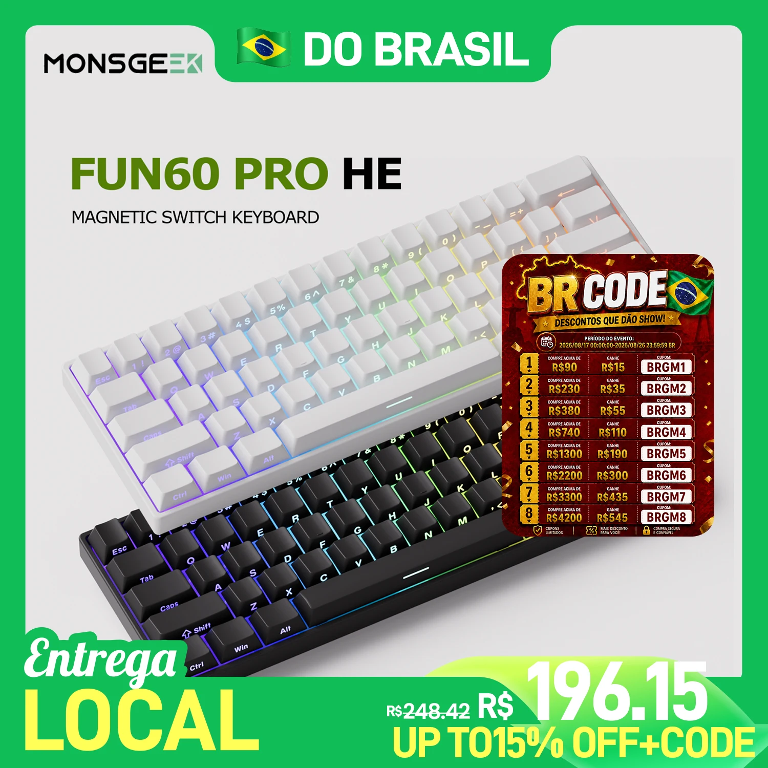 NO BRASIL -  Teclado Magnético MonsGeek Akko Fun60 com fio RT 0.01mm 0.125ms 8000hz fun60pro fun 60🆘🇧🇷